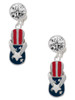 Silver Plated USA Patriotic Flip Flop with White Star - Crystal Clip on Earrings: Color Choice - Red, Green, Blue, Purple, Pink, Clear, Black