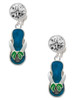 Silver Plated Tropical Blue Flip Flop with Palm Tree - Crystal Clip on Earrings: Color Choice - Red, Green, Blue, Purple, Pink, Clear, Black