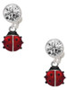 Silver Plated Mini Red Translucent Ladybug - Crystal Clip on Earrings: Color Choice - Red, Green, Blue, Purple, Pink, Clear, Black