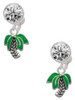 Silver Plated Mini Enamel Palm Tree - Crystal Clip on Earrings: Color Choice - Red, Green, Blue, Purple, Pink, Clear, Black