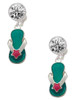 Silver Plated Tropical Blue Flip Flop with Pink Star - Crystal Clip on Earrings: Color Choice - Red, Green, Blue, Purple, Pink, Clear, Black