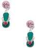 Silver Plated Tropical Blue Flip Flop with Pink Star - Crystal Clip on Earrings