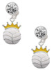 Silver Plated Volleyball - Crown - Crystal Clip on Earrings: Color Choice - Red, Green, Blue, Purple, Pink, Clear, Black