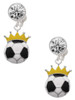 Silver Plated Soccer ball - Crown - Crystal Clip on Earrings: Color Choice - Red, Green, Blue, Purple, Pink, Clear, Black