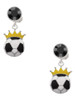 Silver Plated Soccer ball - Crown - Crystal Clip on Earrings