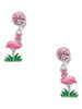 Silver Plated Hot Pink Enamel Flamingo with Grass - Crystal Clip on Earrings