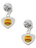 Silver Plated Softball in Heart - Crystal Clip on Earrings: Color Choice - Red, Green, Blue, Purple, Pink, Clear, Black