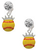 Silver Plated Softball optic yellow - Crown - Crystal Clip on Earrings