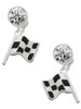 Silver Plated Checkered Race Flag - Crystal Clip on Earrings: Color Choice - Red, Green, Blue, Purple, Pink, Clear, Black