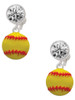 Silver Plated Large Optic Yellow Softball - Crystal Clip on Earrings: Color Choice - Red, Green, Blue, Purple, Pink, Clear, Black