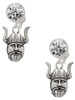 Silver Plated Large Viking - Mascot - Crystal Clip on Earrings