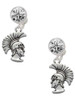 Silver Plated Large Trojan - Mascot - Crystal Clip on Earrings: Color Choice - Red, Green, Blue, Purple, Pink, Clear, Black