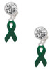 Silver Plated Green Ribbon - Crystal Clip on Earrings: Color Choice - Red, Green, Blue, Purple, Pink, Clear, Black