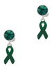 Silver Plated Green Ribbon - Crystal Clip on Earrings