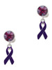 Silver Plated Purple Ribbon - Crystal Clip on Earrings