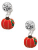 Silver Plated Small Pumpkin With Lines - Crystal Clip on Earrings: Color Choice - Red, Green, Blue, Purple, Pink, Clear, Black