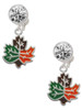 Silver Plated Large Enamel Fall Leaf - Crystal Clip on Earrings: Color Choice - Red, Green, Blue, Purple, Pink, Clear, Black