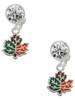 Silver Plated Small Enamel Fall Leaf - Crystal Clip on Earrings: Color Choice - Red, Green, Blue, Purple, Pink, Clear, Black