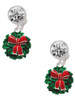 Enamel Wreath with Bow - Crystal Clip on Earrings: Color Choice - Red, Green, Blue, Purple, Pink, Clear, Black