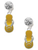 Silver Plated Yellow Paw Flip Flop - Crystal Clip on Earrings