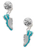 Silver Plated Teal Running Shoe - Crystal Clip on Earrings