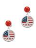 Silver Plated Large Peace Sign with USA Flag - Crystal Clip on Earrings
