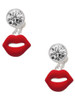Silver Plated Red Lips - Crystal Clip on Earrings: Color Choice - Red, Green, Blue, Purple, Pink, Clear, Black