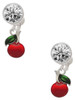 Silver Plated Single Cherry - Crystal Clip on Earrings: Color Choice - Red, Green, Blue, Purple, Pink, Clear, Black