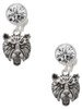 Silver Plated Small Bear - Mascot - Crystal Clip on Earrings: Color Choice - Red, Green, Blue, Purple, Pink, Clear, Black