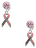 Silver Plated Pink Ribbon ''Survivor'' - Crystal Clip on Earrings