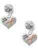 Silver Plated Small Heart with Pink Ribbon ''The Cure'' - Crystal Clip on Earrings: Color Choice - Red, Green, Blue, Purple, Pink, Clear, Black