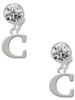 Silver Plated Large Initial - C - Crystal Clip on Earrings