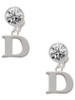 Silver Plated Large Initial - D - Crystal Clip on Earrings: Color Choice - Red, Green, Blue, Purple, Pink, Clear, Black