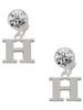 Silver Plated Large Initial - H - Crystal Clip on Earrings