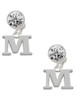 Silver Plated Large Initial - M - Crystal Clip on Earrings