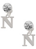 Silver Plated Large Initial - N - Crystal Clip on Earrings