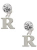 Silver Plated Large Initial - R - Crystal Clip on Earrings