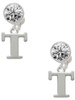 Silver Plated Large Initial - T - Crystal Clip on Earrings: Color Choice - Red, Green, Blue, Purple, Pink, Clear, Black
