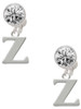 Silver Plated Large Initial - Z - Crystal Clip on Earrings