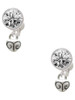 Silver Plated Mini Scroll Heart - Crystal Clip on Earrings
