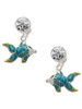 Silver Plated Blue Tropical Fish with Yellow Fins - Crystal Clip on Earrings: Color Choice - Red, Green, Blue, Purple, Pink, Clear, Black