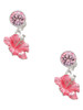 Silver Plated Hot Pink Hibiscus Flower - Crystal Clip on Earrings