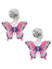 Silver Plated Large Hot Pink & Purple Butterfly - Crystal Clip on Earrings: Color Choice - Red, Green, Blue, Purple, Pink, Clear, Black