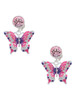 Silver Plated Large Hot Pink & Purple Butterfly - Crystal Clip on Earrings