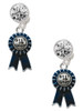 Silver Plated Best in Show Blue Ribbon - Crystal Clip on Earrings: Color Choice - Red, Green, Blue, Purple, Pink, Clear, Black