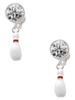Silver Plated Bowling Pin - Crystal Clip on Earrings: Color Choice - Red, Green, Blue, Purple, Pink, Clear, Black