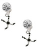 Silver Plated Hockey Sticks with Puck - Crystal Clip on Earrings: Color Choice - Red, Green, Blue, Purple, Pink, Clear, Black