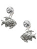 Silver Plated Antiqued Fish - Crystal Clip on Earrings: Color Choice - Red, Green, Blue, Purple, Pink, Clear, Black