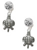 Silver Plated Antiqued Sea Turtle - Crystal Clip on Earrings