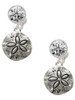 Silver Plated Antiqued Sand Dollar - Crystal Clip on Earrings: Color Choice - Red, Green, Blue, Purple, Pink, Clear, Black